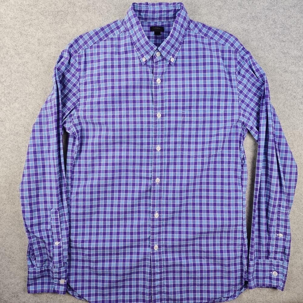 J Crew Shirt‎ Mens Medium Purple Blue Check Long Sleeve Button Down